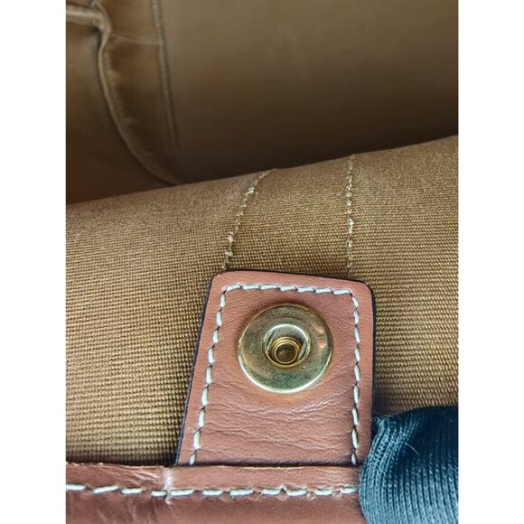 Pre-owned Celine Triomphe Canvas Calfskin Medium Bucket Bag Tan - Picture 11 of 14